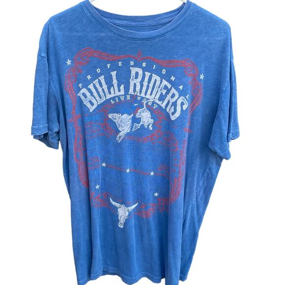 Affliction Professional Bull Riders Live Fast Blue Red White Shirt Size Large - Picture 1 of 7